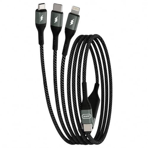 ASPOR Cavo 3 in 1 USB-C Lightning Micro USB, 1,2 m Nylon