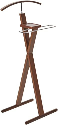 Proman Products Josh Freestanding Wooden Valet Stand Organizer with Tray, Hanger, Trouser Bar, Walnut