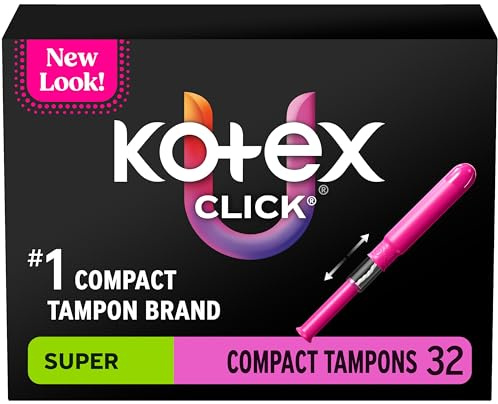 U by Kotex Click Compact Tampons, Super Absorbency, Unscented, 192 Count (6 Packs of 32) (Packaging May Vary)