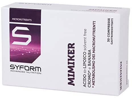 SYFORM MIMIKER INTEGRATORE 3O capsule Controlla gli zuccheri nel sangue Acido alfa-Lipoico e Cromo, regolazione della glicemia, per il recupero muscolare postallenamento,palestra endurance resistenza