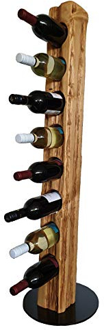 Wood & Wishes – Rustikaler Weinständer, Weinregal, Weinhalter aus massivem Holz; gefertigt in Handarbeit für 8 Flaschen Wein; Höhe 113 cm Ø 30 cm; Treibholzoptik; Landhausstil; dekoratives Unikat