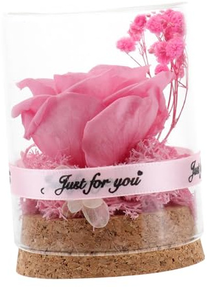 Yardwe Eternal Rose Dome Preserved Pink Flower Ornament for Valentine S Day Home Decoration 2.6X2.6X3.5 Inch