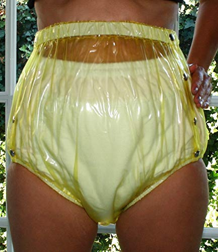 Top PVC Adult Baby Inkontinenz Knöpfer Windelhose Gummihose gelb transparent (M)