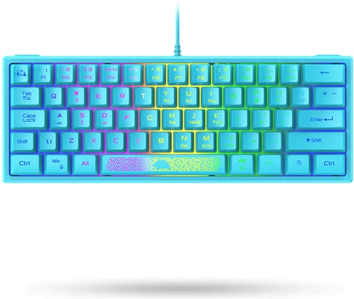 LexonElec K61 60% Percent Compact Gaming Keyboard Blue Keycaps UK Layout, RGB Illuminated LED Backlit Light up Wired Keyboard Mechanical Feel Ergonomic Shortcut for PC Laptop MAC Gamer Travel