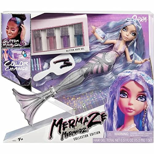 Mermaze Mermaidz Bambola alla moda - ORRA - Sirena con capelli multicolori e funzione cambio di colore - Include gel per capelli glitterato e accessori - Articolata - Da collezione - Età: 4+ anni