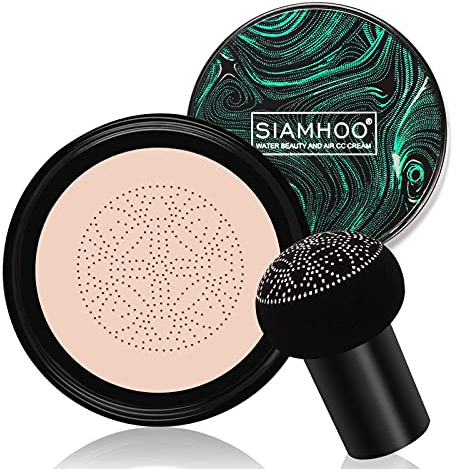 SIAMHOO CC Cream Foundation with Mushroom Head Air Cushion CC Cream Foundation Full Coverage for Flawless Makeup, Even Skin Tone 0.7fl.oz - Ivory