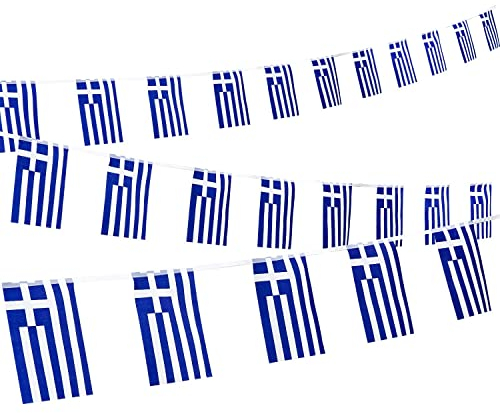 SGerste Banderines de bandera nacional de Grecia de 32.8 pies, 38 unidades, bandera rectangular de Grecia, banderines de bandera griega, banderines de cuerda para desfiles del día nacional,