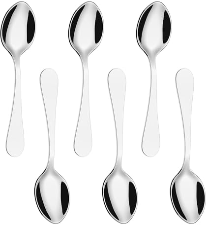 Vinsani Tea Spoons, Set of 6 Stainless Steel Teaspoons, Coffee Tea Dessert Silverware Flatware Ideal for Latte Coffee, Espresso, Hot Chocolate, Desserts & Ice Cream– 14cm / 5.5 inch (Silver)