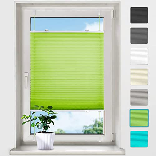 bobodeco Plissee ohne Bohren Plissees Klemmfix - Grün 70 x 110 cm (BxH) - Easyfix Plisseerollo Jalousie Faltrollo Blickdicht - Sichtschutz - Sonnenschutz Fertifplissee - Rollos für Fenster und Tür