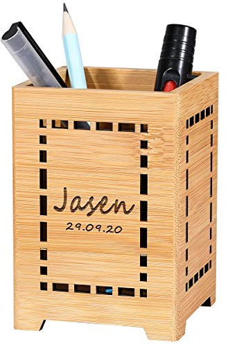 Holz Stifthalter für Schreibtisch, Personalisierter Stifttopf Schreibtisch Organizer Bleistifthalter Töpfe Geschenke für Kollegen, Lehrer, Studenten für Büro, Schule, Zuhause