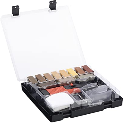 Navaris Laminat Reparaturset Hartwachs 17-teilig - Parkett Reparaturset - Holzreparatur Set - 11 Farbtöne - Holz Reparatur - Holz Kit mit Aufbewahrungsbox