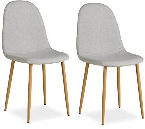 Homestyle4u 2er Set Esszimmerstühle Grau Hell - Gepolsterte Küchenstühle | Bequemer Polstersessel mit Metallbeinen in Holz-Optik, strukturierter Stoffbezug, Maße 44 x 88 cm, moderne Wohnzimmerstühle
