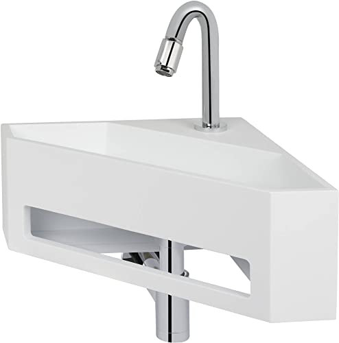 Saqu Tenno EckWaschbecken 35x35x16 cm - Matt Weiß - Waschbecken für Unterschrank, Waschtisch für Gäste WC