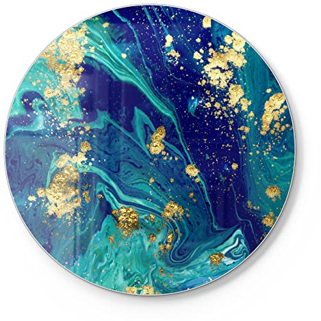 DEQORI Schneidebrett aus Glas | rund Ø30 cm | Motiv Marmor mit Goldakzent | Design Schneideplatte für Küche | Frühstücksbrett antibakteriell & rutschfest | Glasplatte & Servierplatte