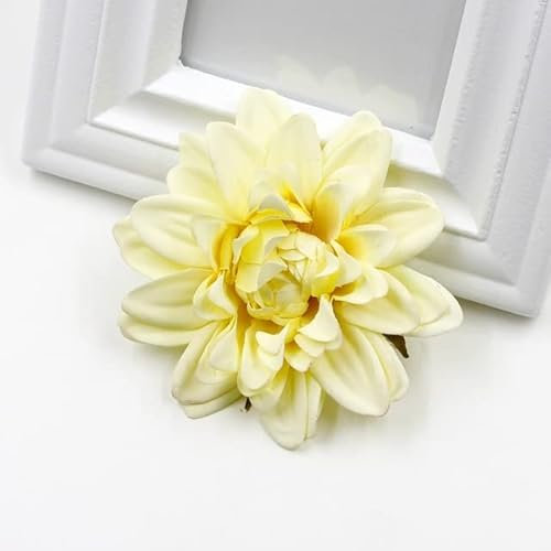 2 Stück 10 cm künstliche Blumen Dahlie Chrysantheme Kopf Hochzeit Kopfschmuck Dekoration DIY Blume Wand Geschenkbox Handwerk gefälschte Blume-Gelb