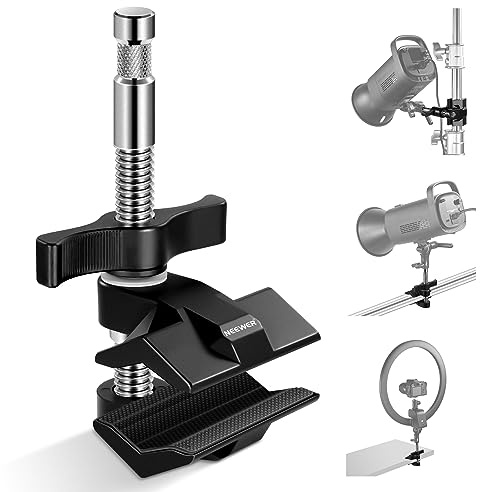 NEEWER 2 Endbacken Klemme mit 5/8 Zapfen, Stahlwellen Endrohrklemme UA015 | Verstellbare Aluminiumbacken, Gummipads für C Stand, Verdrehsicherung, Drehgriff mit Arretierung für LED Videolicht Softbox