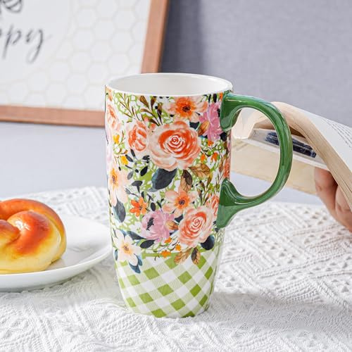 DUSVALLY Kaffemugg kaffe keramiska muggar latte tekopp med lock och presentask 47 ml. Stor mugg, grön, gåvor till mamma