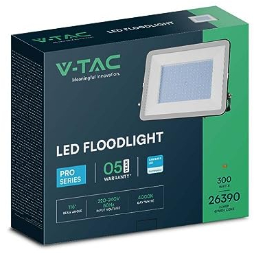 V-TAC PRO VT-44300 Faro LED 300W proiettore Chip Samsung corpo nero bordo bianco luce 4000K IP65-10031