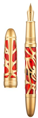 Asvine P80 Kolbenfüllfederhalter, mittlere Feder, Spinnenskelett, transparentes rotes Acryl-Federmäppchen und Schraubenschlüssel-Set