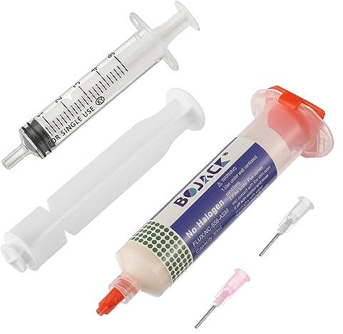 BOJACK 30ML No Clean Solder Flux Syringe Flux Paste Lead-Free Solder Flux with 2 Metering Tools and Push Rod Syringe for LED SMD PCB BGA Electronic Soldering 30cc(1.62 oz/46 g)