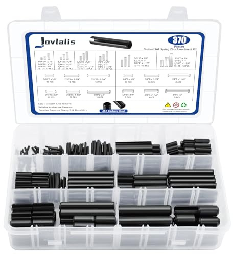 370 Pcs Roll pin Assortment, SAE Roll Pin Set, Slotted Spring Pins, Steel Split Expansion Pin, Black Roll Pins, 1/16 5/64 3/32 1/8 5/32 3/16 7/32 1/4 5/16 3/8 Inch Spring Dowel