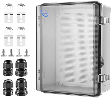 RTHIEAI Wasserdichte IP67-Abzweigdose für den Außenbereich, 40,9 x 31 x 18 cm, mit Montageplatte, aufklappbarer transparenter Abdeckung und Wandhalterungen, wetterfestes ABS-Kunststoff-Elektrogehäuse