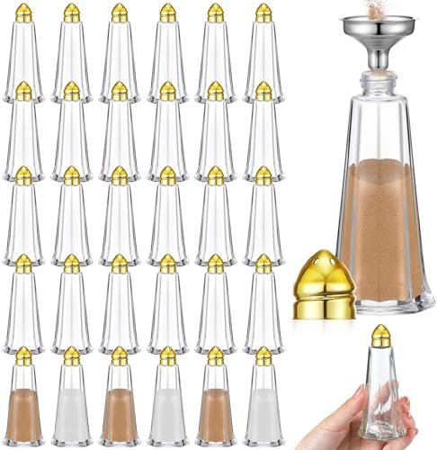 FoldTier 30 Pcs Gold Tower Salt and Pepper Shakers, 1 oz Glass Shakers