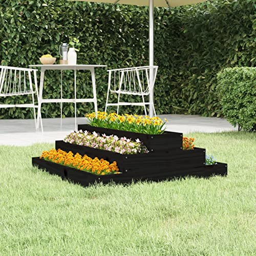 ARKEM Pflanzkübel Schwarz 80x80x27 cm Massivholz Kiefer Bonsai Schale Groß PflanzküBel Hoch