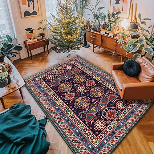 RUGMRZ Teppich+Wohnzimmer Webteppich Retro-Teppich rot und blau mit Muster Heimdekoration Zubehör verschleißfest Büro Teppich 200X300CM