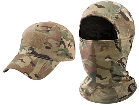 1 Piece Camo Peaked Cap with 1 Piece Camo Neck Gaiter, Tactical Camouflage Neck Gaiter, Outdoor Sun Protection Hat, Suitable for Running, Fishing, Hunting, Mountaineering and Camping