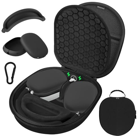 AirPod Max Case with Sleep and Charging Support, AirPods Max Case Accessory Compatible with Apple AirPods Max Wireless Over-Ear Headphones, Travel Portable Airpod Max Case(Black)