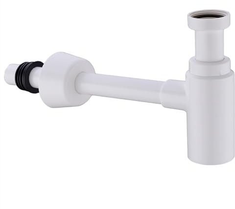 Siphon de Lavabo Piège à bouteille siphon rond en plastique ABS salle de bain lavabo tuyau déchets blanc Pop Up vidange avec trop-plein.