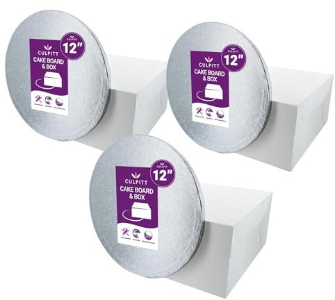 Culpitt 12 (30.5cm) Silver Cake Boards & White Boxes - 3 Pack | Silver Boards & White Boxes, 30.5cm Each, Fits 10 Sponge Or 9 Fruit Cake, Easy To Assemble, Triple Pack