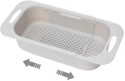 Beruyu Passoire de cuisine extensible (37 à 50 cm), panier à passoire sur l'évier, passoire de cuisine, égouttoir de cuisine, égouttoir à pâtes cuites, laver les légumes et les fruits (gris)