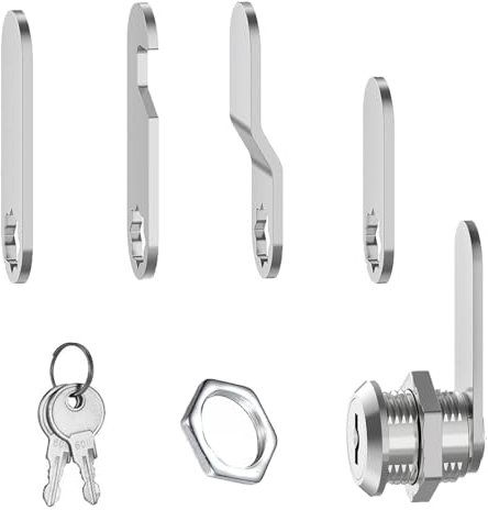 25mm Security Mailbox Lock With Keys - Cabinet Drawer Cam Lock System With 2 Keys and 4 Different Lock Plates for Mailboxes, Toolboxes, Filing Cabinets and Letterboxes