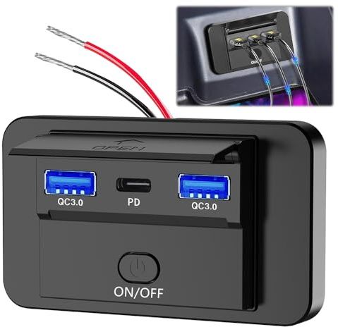 USB Steckdose 12V Wohnmobil, 66W Dual QC3.0 USB & PD3.0 Typ C Handy Schnellladegerät, Wasserdicht, ON/Off Schalter für 12 V / 24 V Boot, Autos, Motorräder, Wohnmobil KFZ