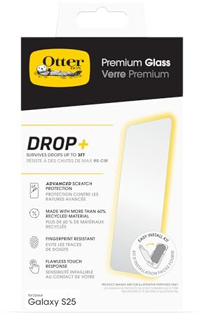 OtterBox Premium Glass skärmskydd för Samsung Galaxy S25 / Samsung Galaxy S24, härdat glas, avancerat repskydd, Klarar fall upp till 0,9m