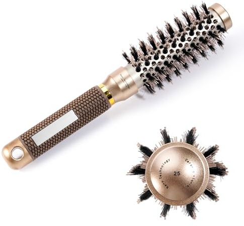 ZPTEE Round Hair Brush,Curly Hair Brush,Nano Thermal Ceramic & Ionic Tech Round Brush with Boar Bristles, for Styling, Curling, Add Volume & Shine ，25mm