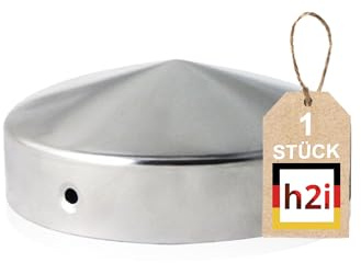 h2i Pfostenkappe Rund | Stahl verzinkt | Ø 101 mm | 1 Stück | Runde Abdeckkappe für Garten Holzpfosten Pfostenträger & Zaunpfosten in Pyramidenform | Wetterschutz für Holz-Balken & Pfosten