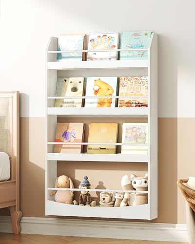 CHOEZON Kinderzimmer Möbel, 4-stöckiges Wandregal Bücher für Kinder, Bücherregal, Spielzeugaufbewahrung, Kinderregal, Präsentationsständer für Kinderzimmer, Spielzimmer, Weiß DMCW13WB