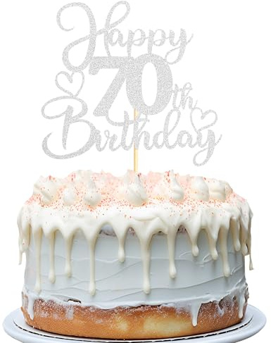 Sotpot 70th Birthday Cake Topper Double‑sided Silver Glitter Cake Pick 1 pack for 70th Birthday Anniversary Party Decor Supplies