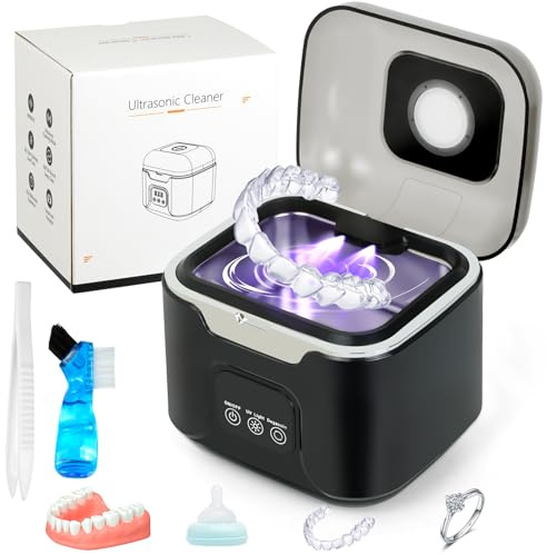PIGETALE Ultrasonic Retainer Cleaner, 48kHz Sonic Denture Cleaner Machine, 24W Dental Cleaning Pod for Dentures, Night Mouth Guards, Jewelry, Aligner, Braces, 240ML, 3 Cleaning Modes, Digital Timer