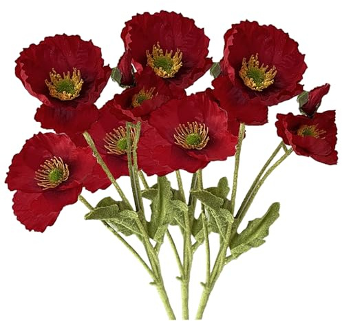 Hintyne 3 Stück Künstliche Mohnblumen Fühlen Sich Echt an Lange Stiele Künstliche Mohnblumen Seidenrote Kunstblumen Für Die Dekoration Von Hochzeiten Zuhause Und Küche