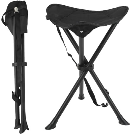 Tabouret à trois pieds 60 cm - Pliable - Portable - Avec sac de transport - Pour le camping, la pêche, le jardinage - Noir