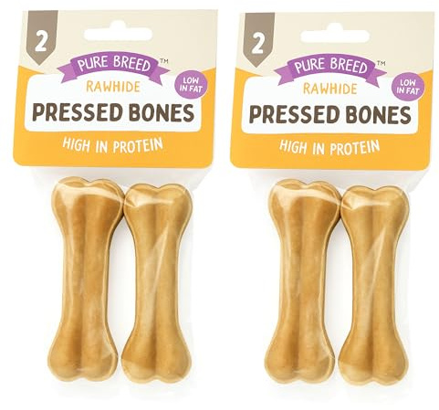 4pk Pressed Dog Bones, Tasty Flavoured Dog Chew Bones for Dogs, Puppies & Large Breeds, Low Fat High Protein Long Lasting Chew & Reward Treats for Training, Supports Pet Dental Health & Chewing Needs
