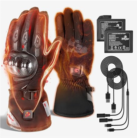BORLENI Beheizbare Motorradhandschuhe, 3000 mAh, Touchscreen, Wasserdicht | Wiederaufladbar mit Fingerspitzenheizung, für Damen und Herren, Ski, Radfahren, Trekking und Snowboard, Modell: AXE02H