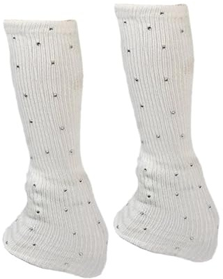 Jambières de patinage artistique avec strass pour entraînement yoga ballet 30 cm de longueur - Blanc