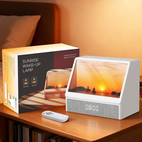 ENONCI Tageslichtwecker,Geschenke Lichtwecker Wecker Digital Wake Up Light mit Weißes Rauschen,Bluetooth Konnektivität,Einstellbare Helligkeit,Weihnachtsgeschenke und Geburtstagsgeschenk für Freunde