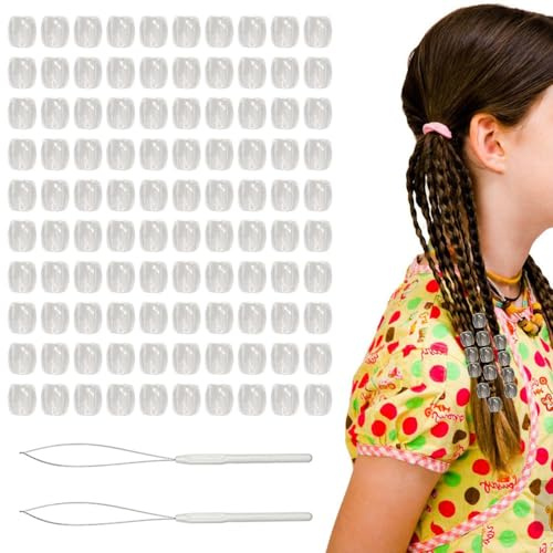 100 stycken genomskinliga hårpärlor och 2 stycken vita pärlor, smutsiga flätor dekorativa pärlset, flätat hårstylingtillbehör, hårtillbehör för hårdekorationer.