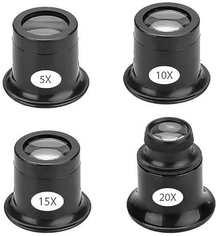 Jewellers Loupe, 4 PCS Jewellery Magnifying Glass, Eye Loupe Magnifier Magnifying Glass Eye Watchmakers Eye Glass Jewellers Magnifyings Glass for Jewellers Watchmaker(5X 10X 15X 20X)